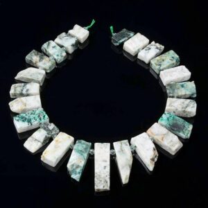 55X14-22X13MM Natural Phoenix Stone Chrysocolla Gemstone Gradated Slice Stick Points Beads 15.5 inch Full Strand BULK LOT(80016526-S14)