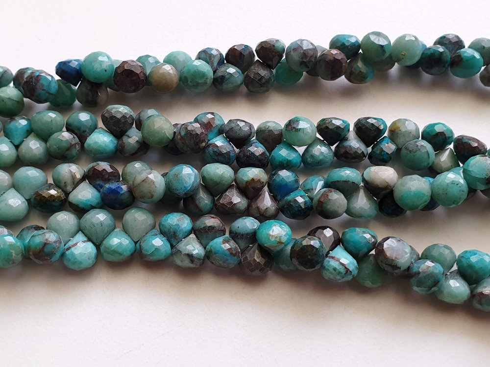 7.5mm Chrysocolla Faceted Onion Beads, Chrysocolla Beads, Faceted Onion Briolette Beads For Jewelry (4in To 8in Options) - Aag47