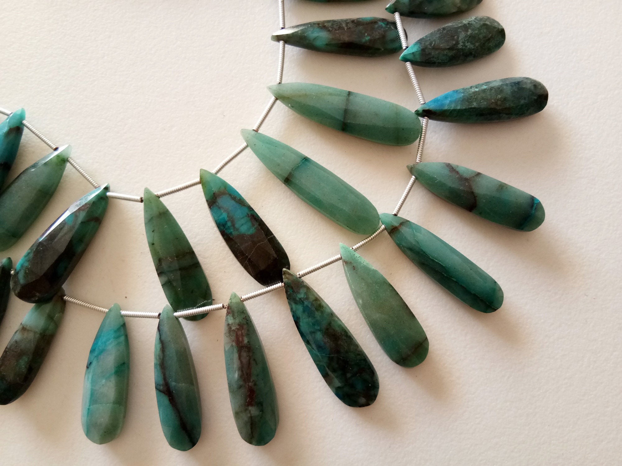 9x20mm-9x36mm Chrysocolla Faceted Long Pear Beads, Chrysocolla Beads, Faceted Pear Briolette Beads For Jewelry (4in To 8in Options) - Aag109