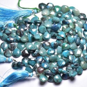 Beautiful Teal Blue Chrysocolla Briolette Bead - 8 inches - Natural Faceted Chrysocolla Heart Briolette - Size is 11 - 12 mm #873