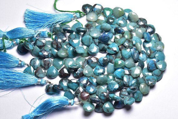 Beautiful Teal Blue Chrysocolla Briolette Bead - 8 Inches - Natural Faceted Chrysocolla Heart Briolette - Size Is 11 - 12 Mm #873 Beautiful Teal Blue Chrysocolla Briolette Bead - 8 Inches - Natural Faceted Chrysocolla Heart Briolette - Size Is 11 - 12 Mm #873