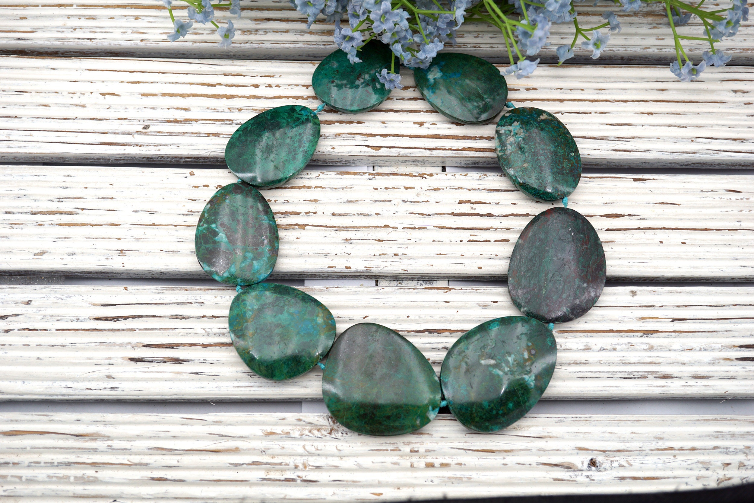 Chrysocolla Freeform Beads 32-40mm (etb01424)  Peruvian Stone/unique Jewelry/vintage Jewelry/gemstone Necklace