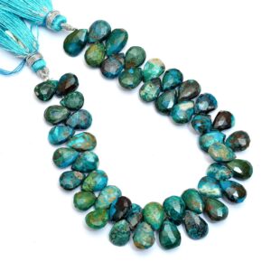 Chrysocolla Gemstone 10mm-12mm Pear Briolette Faceted Beads | Natural Chrysocolla Semi Precious Gemstone Briolette For Jewelry | 8" Strand