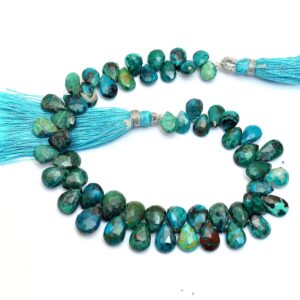 Chrysocolla Gemstone 6mm-10mm Pear Briolette Faceted Beads | Natural Chrysocolla Semi Precious Gemstone Briolette For Jewelry | 8inch Strand