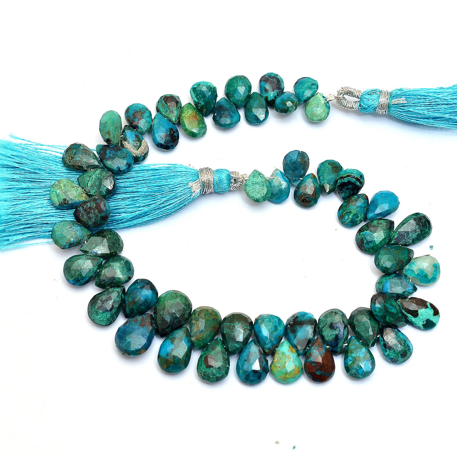 Chrysocolla Gemstone 6mm-10mm Pear Briolette Faceted Beads | Natural Chrysocolla Semi Precious Gemstone Briolette For Jewelry | 8inch Strand Chrysocolla Gemstone 6mm-10mm Pear Briolette Faceted Beads | Natural Chrysocolla Semi Precious Gemstone Briolette For Jewelry | 8inch Strand