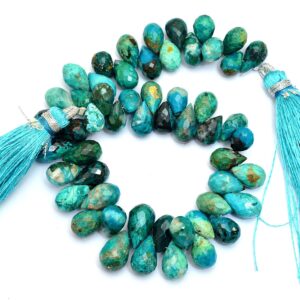 Chrysocolla Gemstone 6x8mm-7x10mm Teardrop Briolette Faceted Loose Beads | Natural Chrysocolla Semi Precious Gemstone Drops | 8inch Strand