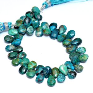 Chrysocolla Gemstone 7x10mm Pear Briolette Faceted Beads, Natural Chrysocolla Semi Precious Gemstone Loose Briolette For Jewelry, 8" Strand