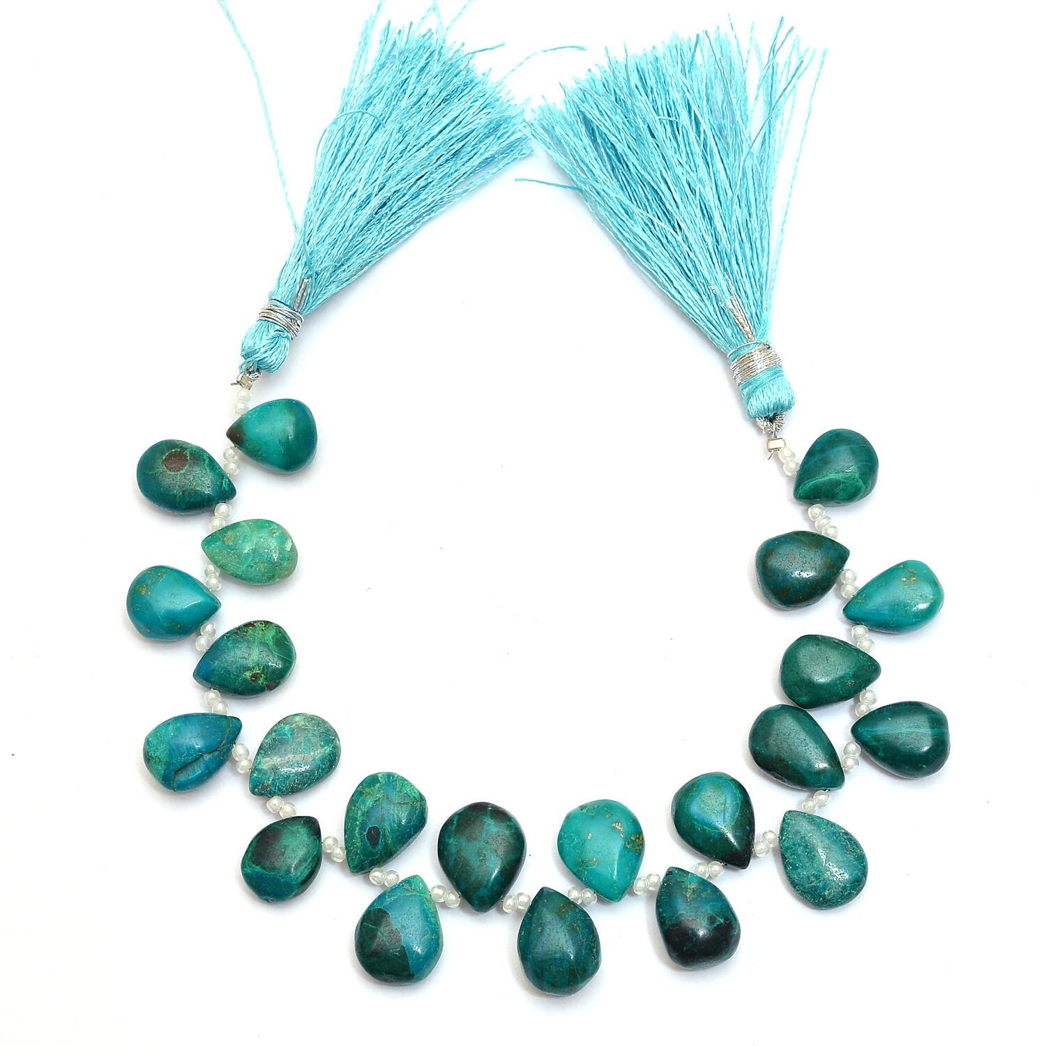 Chrysocolla Gemstone 9x11mm-10x12mm Smooth Pear Briolette Loose Beads | Natural Chrysocolla Semiprecious Gemstone Beads | 6inch Strand