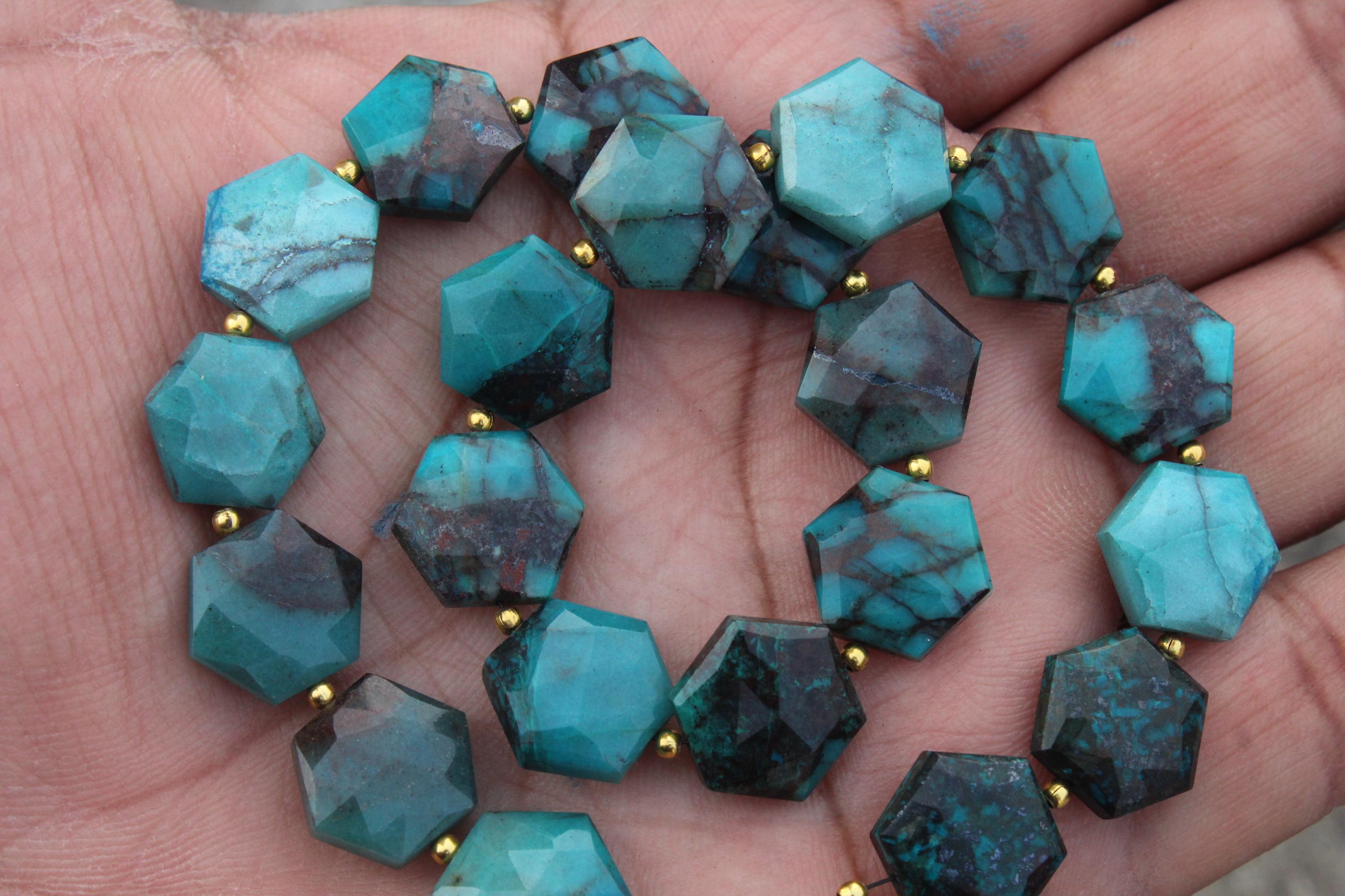 Chrysocolla Gemstone Faceted Briolette Beads I 10 Pieces Hexagon-shaped I Size-13x15 Mm App. I Jewelry Setting [c372]