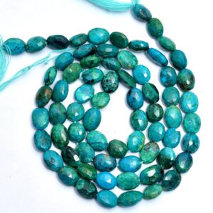Natural AAA+ Chrysocolla Gemstone 7x9mm Faceted Oval Beads | Chrysocolla Semi Precious Gemstone Oval Loose Beads for Jewelry | 7inch Strand