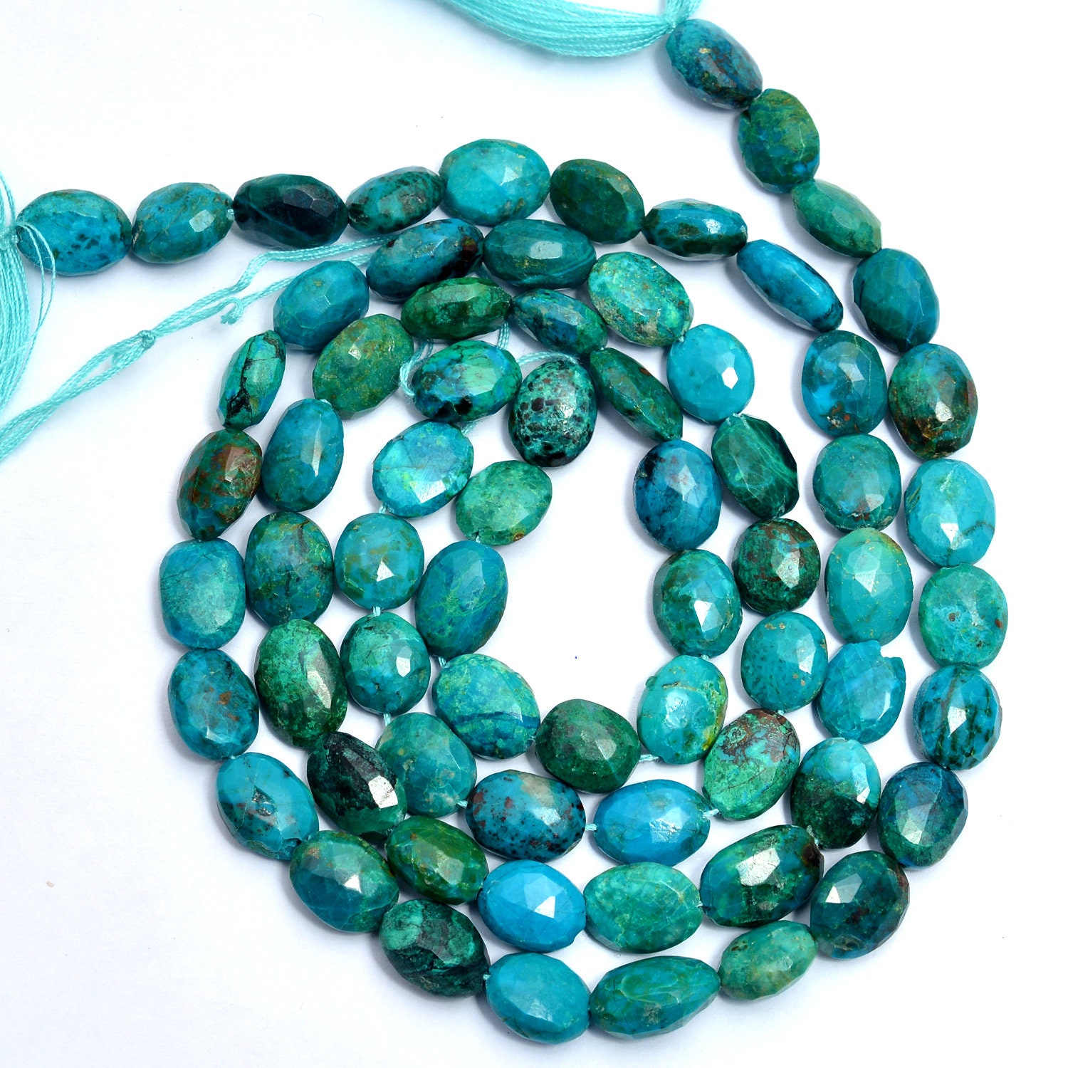 Natural Aaa+ Chrysocolla Gemstone 7x9mm Faceted Oval Beads | Chrysocolla Semi Precious Gemstone Oval Loose Beads For Jewelry | 7inch Strand