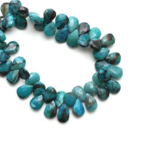 Natural Chrysocolla Faceted Pear Beads, Chrysocolla Pear Jewelry, 7x10.5 Mm, Chrysocolla Side Drill , 8 Inch Full Strand, Price Per Strand
