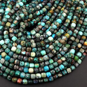 Natural Chrysocolla Faceted 6mm 8mm Cube Dice Square Beads Micro Faceted Laser Diamond Cut 15.5" Strand