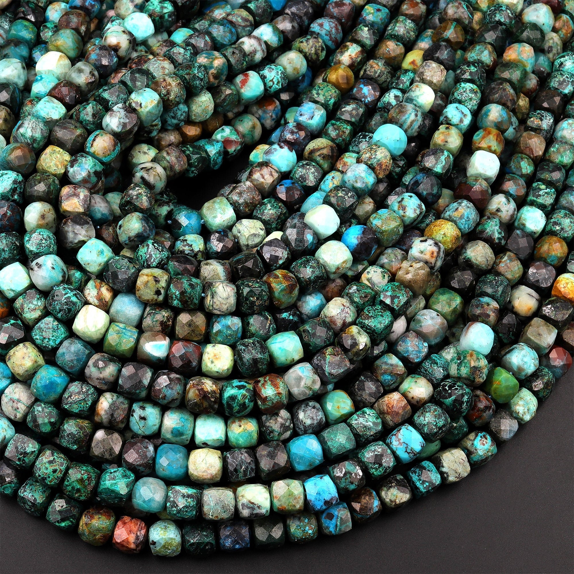 Natural Chrysocolla Faceted 6mm 8mm Cube Dice Square Beads Micro Faceted Laser Diamond Cut 15.5" Strand