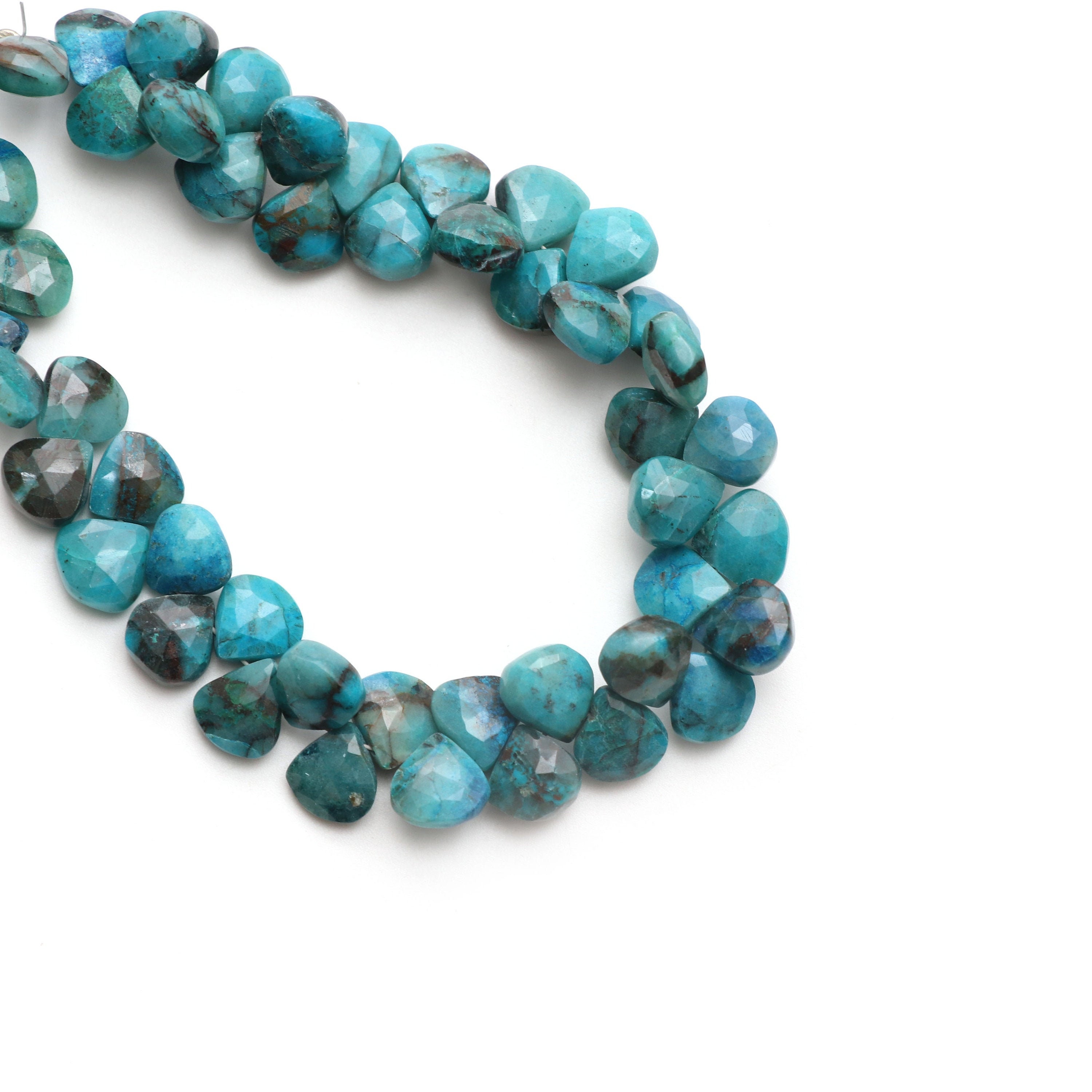 Natural Chrysocolla Faceted Heart Beads, 8.5x8.5 Mm, Chrysocolla Heart, Chrysocolla Side Drill, 8 Inch Full Strand, Price Per Strand