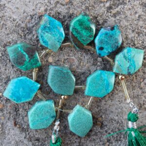 Natural Chrysocolla Gemstone Faceted Briolettes Beads | Hexagon-shaped | 10 Pieces Matched Pairs | Size—12x18 Mm [b058]