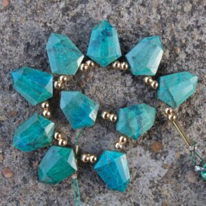Natural Chrysocolla Gemstone Faceted Briolettes Beads | Hexagon-shaped | 10 Pieces Matched Pairs | Size—12x16 12x16 Mm [b061]