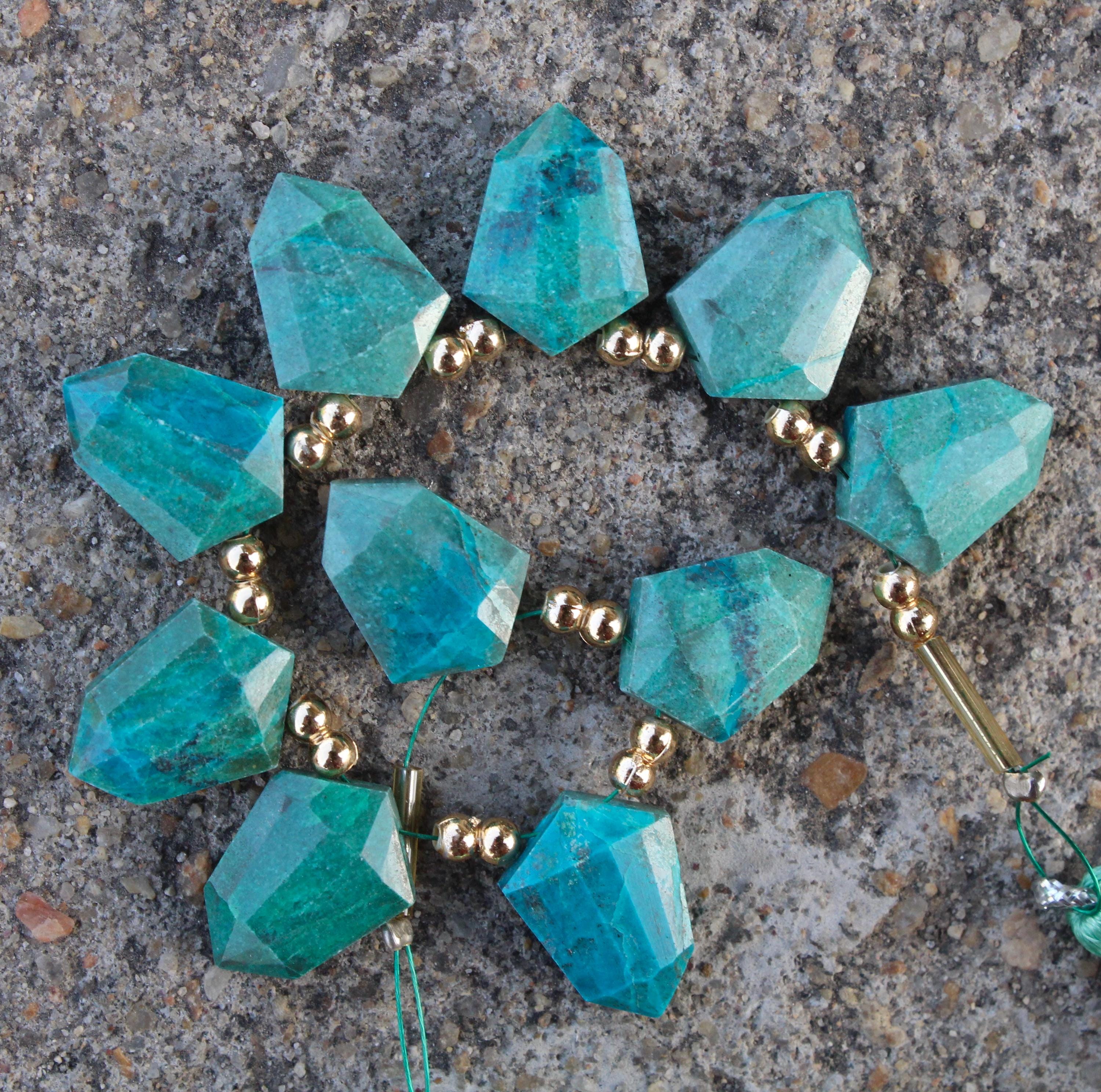 Natural Chrysocolla Gemstone Faceted Briolettes Beads | Hexagon-shaped | 10 Pieces Matched Pairs | Size—12x16 12x16 Mm [b061]