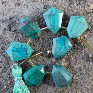 Natural Chrysocolla Gemstone Faceted Briolette Beads | 7 Pieces Hexagon-shaped Size—12x16 Mm [b056]