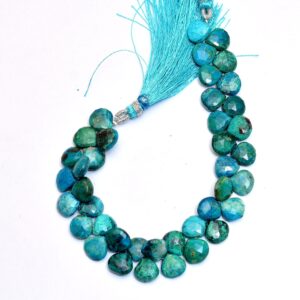 Natural Chrysocolla Gemstone 10mm Heart Briolette Faceted Beads | Aaa+ Chrysocolla Semi Precious Gemstone Briolette For Jewelry | 8" Strand