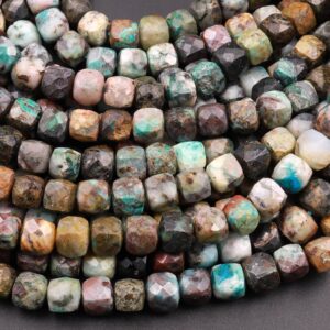 Natural Green Chrysocolla Faceted 4mm 5mm 6mm 8mm Cube Dice Square Beads Micro Faceted Laser Diamond Cut 15.5" Strand