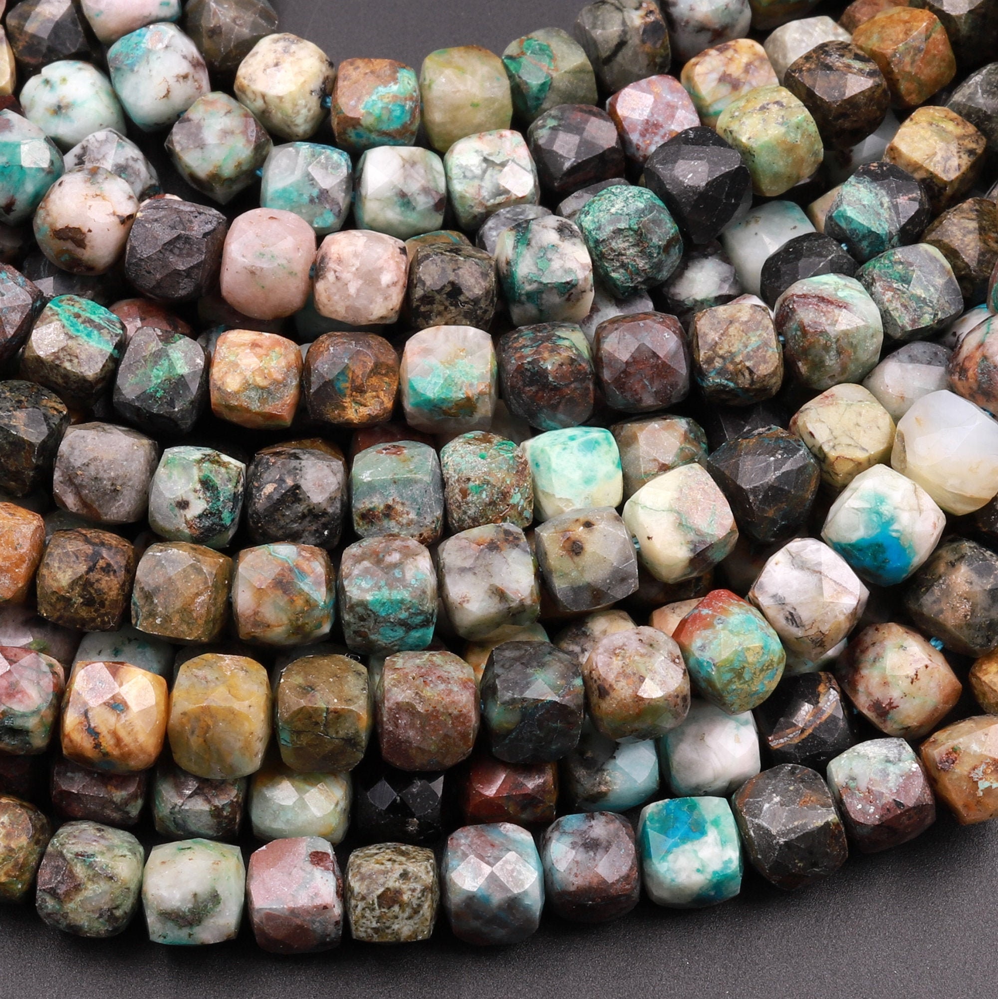 Natural Green Chrysocolla Faceted 4mm 5mm 6mm 8mm Cube Dice Square Beads Micro Faceted Laser Diamond Cut 15.5" Strand