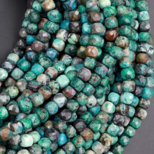 Natural Green Chrysocolla Faceted 4mm 5mm Cube Dice Square Beads Micro Faceted Laser Diamond Cut 15.5" Strand
