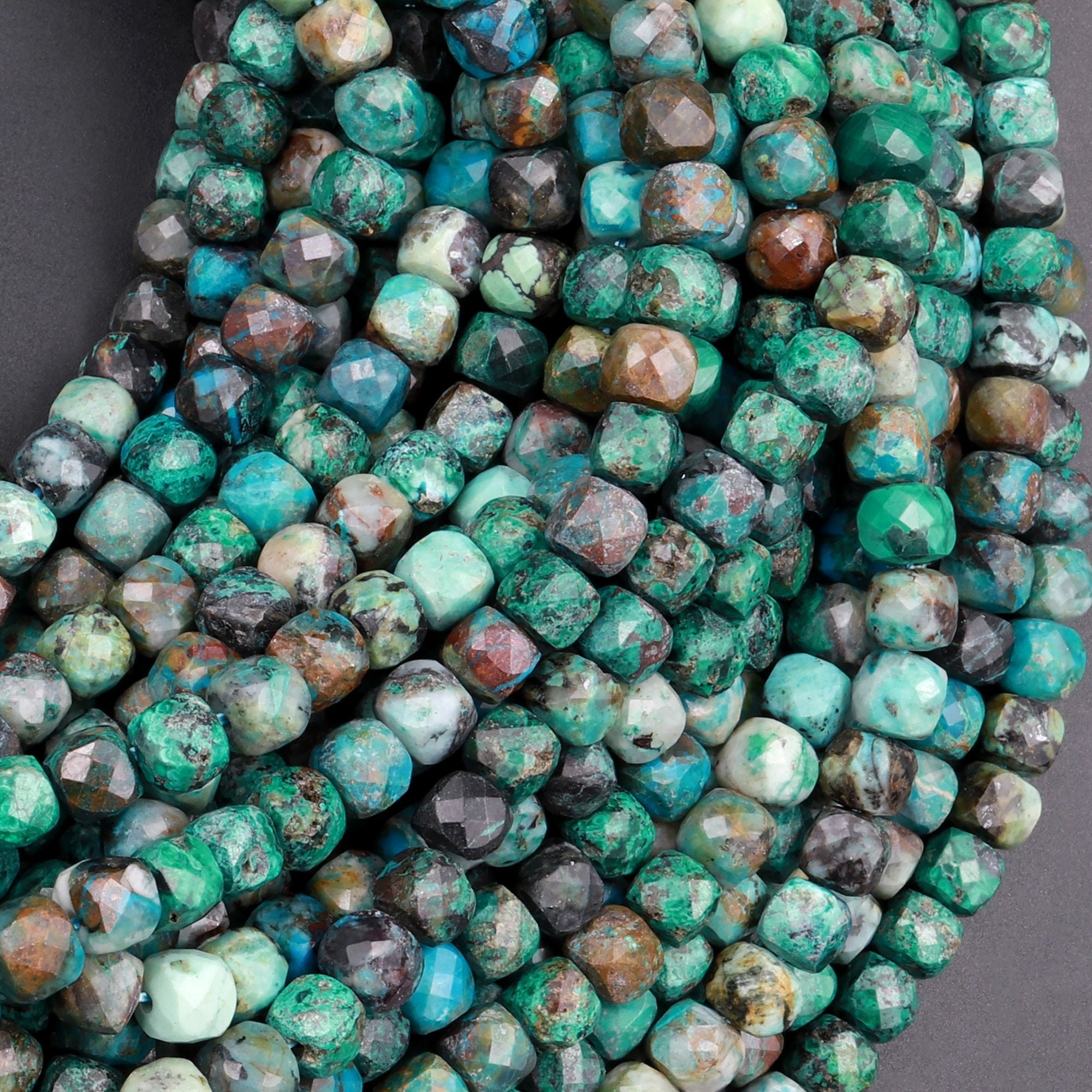 Natural Green Chrysocolla Faceted 4mm 5mm Cube Dice Square Beads Micro Faceted Laser Diamond Cut 15.5" Strand Natural Green Chrysocolla Faceted 4mm 5mm Cube Dice Square Beads Micro Faceted Laser Diamond Cut 15.5" Strand
