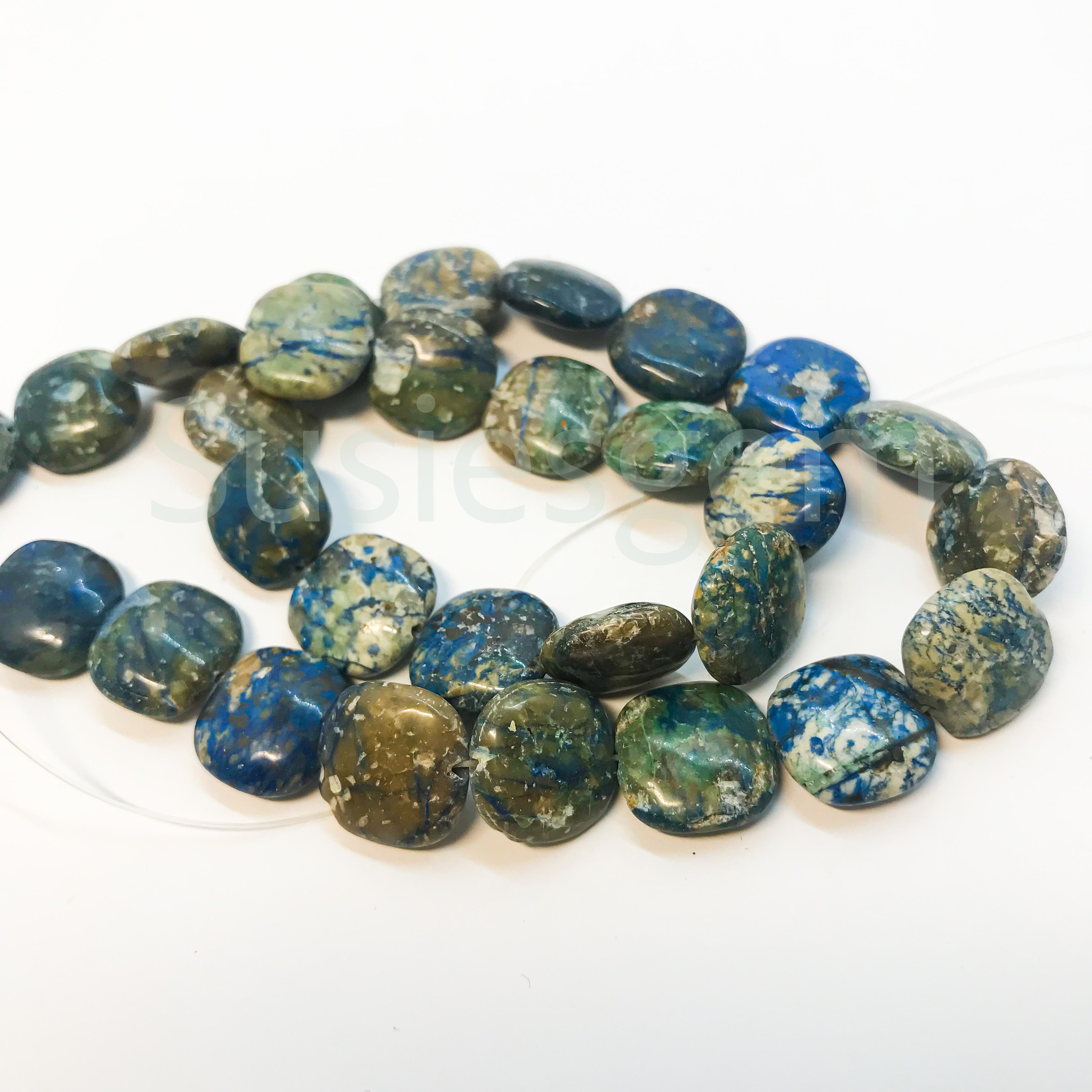 Natural Chrysocolla Square Beads 14mm: Diy Gemstone Strand (15.5'')
