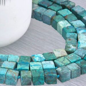 Peruvian Chrysocolla Beads, Matte Cube, 9-10mm