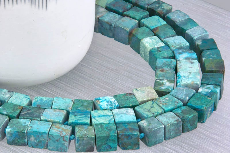 Peruvian Chrysocolla Beads, Matte Cube, 9-10mm Peruvian Chrysocolla Beads, Matte Cube, 9-10mm