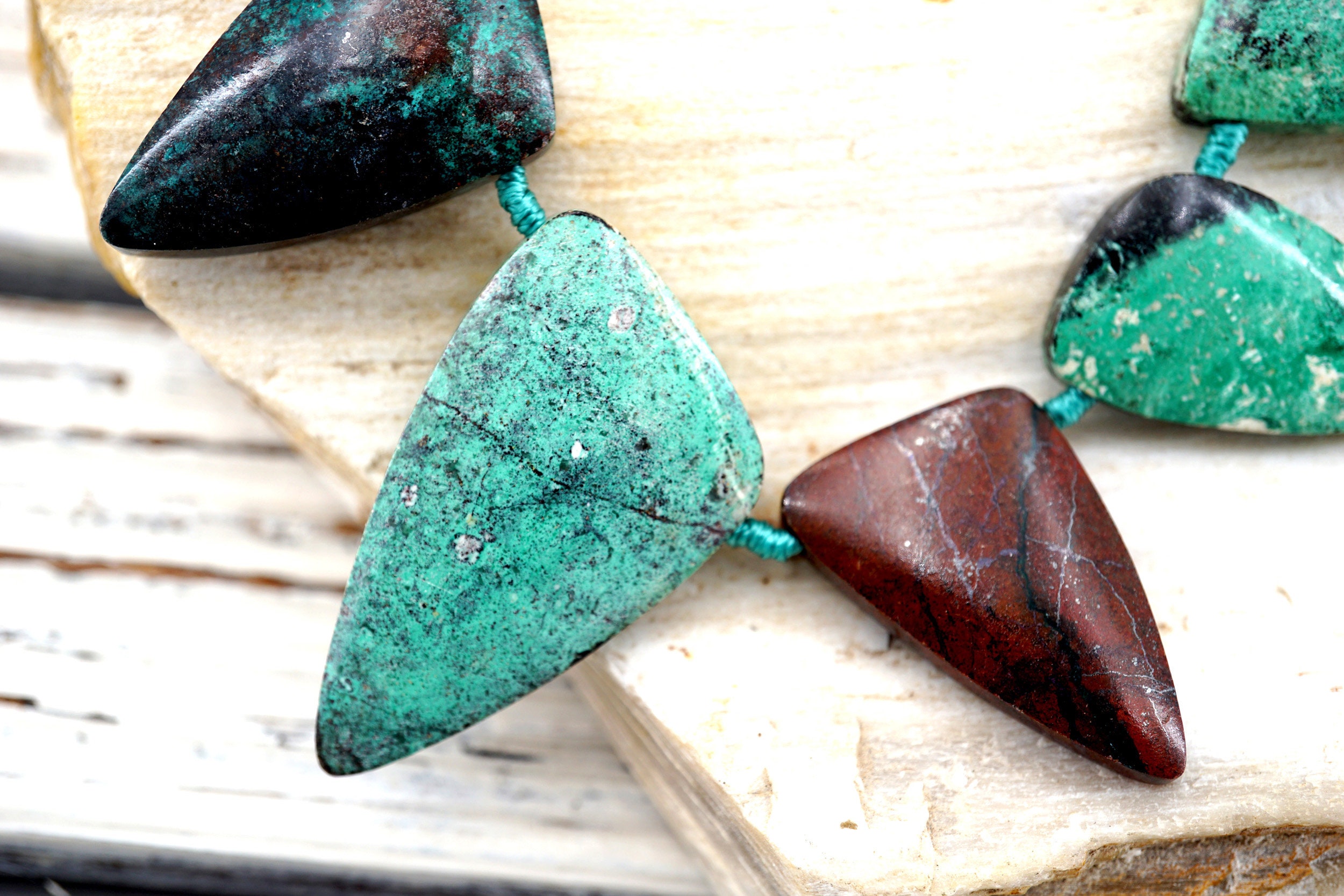 Sonora Sunrise Sunset Cuperite Chrysocolla Triangle Beads (etb00925)  Unique Jewelry/vintage Jewelry/gemstone Necklace