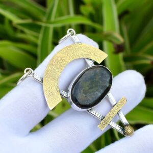 Chrysocolla Pendant: 18k Gold Plated Sterling Silver Handmade Jewelry