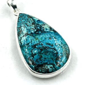 92.5 Sterling Silver Blue Chrysocolla Pendant , Natural Gemstone 27x44mm , 15g Direct From Factory