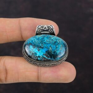 Chrysocolla 925 Sterling Silver Pendant: Handmade Ethnic Jewelry