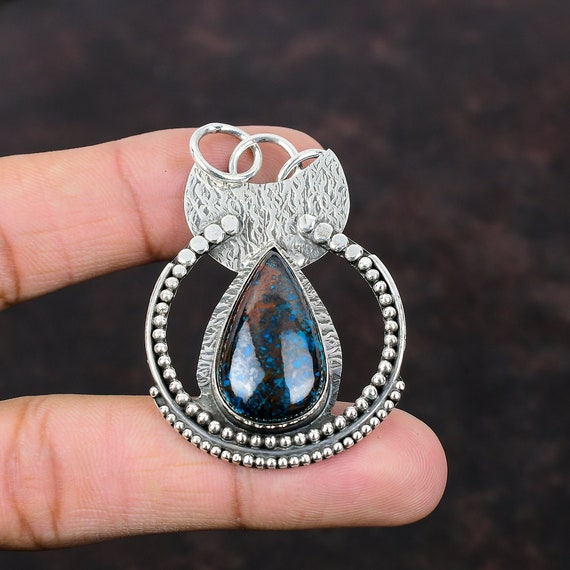 African Chrysocolla 925 Sterling Silver Pear Pendant - Handmade African Chrysocolla 925 Sterling Silver Pear Pendant - Handmade