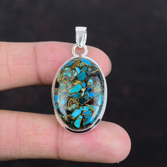 Copper Chrysocolla Pendant: Handmade 925 Sterling Silver Gemstone Jewelry