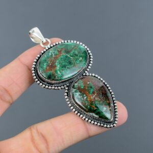 Cuprite Chrysocolla 925 Sterling Silver Pendant - Handmade Gemstone Jewelry
