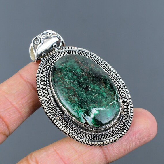 Cuprite Chrysocolla Pendant: Handmade 925 Sterling Silver, Vintage Style
