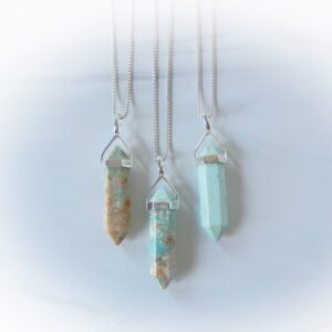 Chrysocolla Gemstone Necklace Sterling Silver • Genuine Chrysocolla Handmade Pendant • Sterling Silver Gemstone Point Pendants
