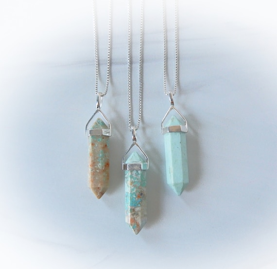 Chrysocolla Gemstone Necklace Sterling Silver • Genuine Chrysocolla Handmade Pendant • Sterling Silver Gemstone Point Pendants