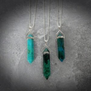 Chrysocolla Gemstone Necklace Sterling Silver • Genuine Chrysocolla Blue Green Point Pendant