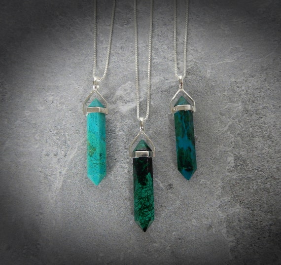 Chrysocolla Gemstone Necklace Sterling Silver • Genuine Chrysocolla Blue Green Point Pendant Chrysocolla Gemstone Necklace Sterling Silver • Genuine Chrysocolla Blue Green Point Pendant