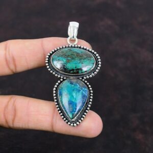 Handmade Chrysocolla 925 Sterling Silver Pendant: Vintage Gemstone Jewelry