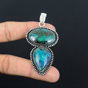 Chrysocolla Pendant: Handmade 925 Sterling Silver Vintage Jewelry