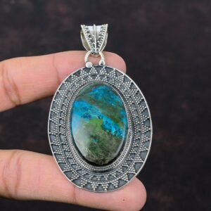 Chrysocolla Pendant: Handmade 925 Sterling Silver Statement Jewelry