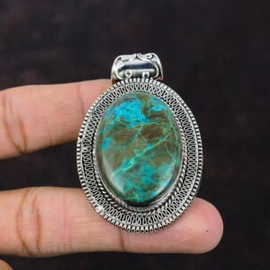 Chrysocolla Pendant: Handmade 925 Sterling Silver Vintage Jewelry