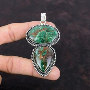 Handmade Cuprite Chrysocolla 925 Sterling Silver Pendant: Ethnic Gemstone Jewelry