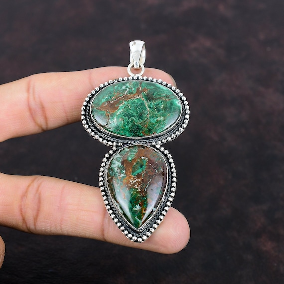 Handmade Cuprite Chrysocolla 925 Sterling Silver Pendant: Ethnic Gemstone Jewelry