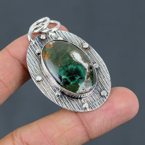 Handmade Cuprite Chrysocolla Pendant: 925 Sterling Silver Gemstone Jewelry